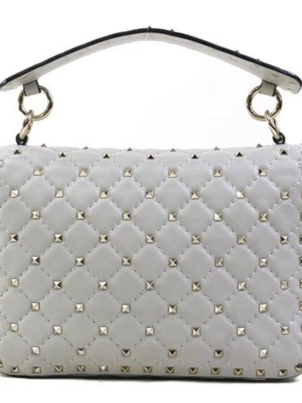 Auth Valentino Garavani Rockstud Handbag Shoulder Bag Light Gray/Gold - e61152g - Picture 3 of 16